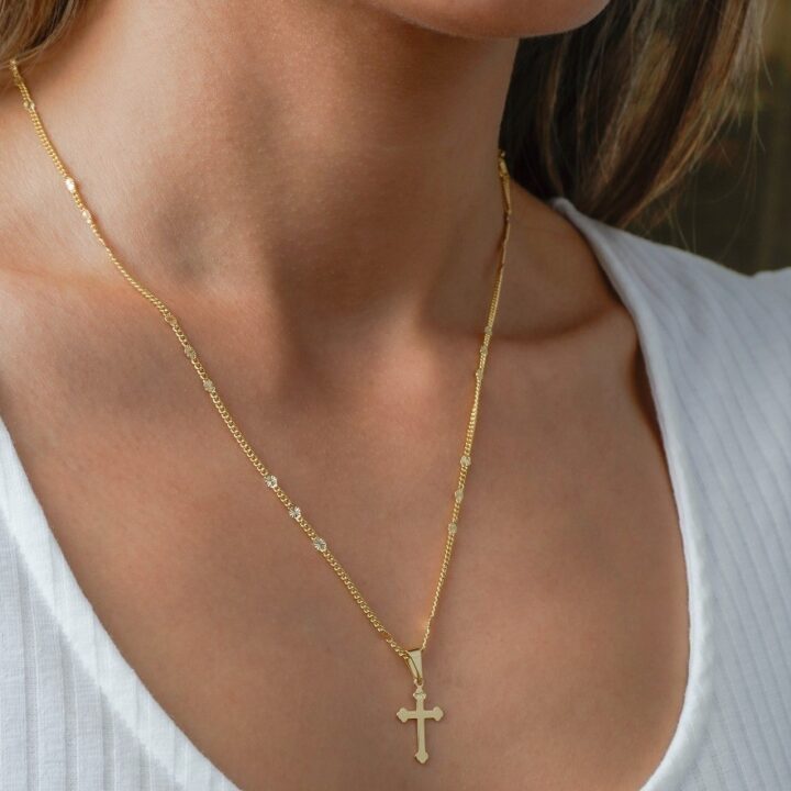 Colgante cruz inri delgada oro laminado 18k