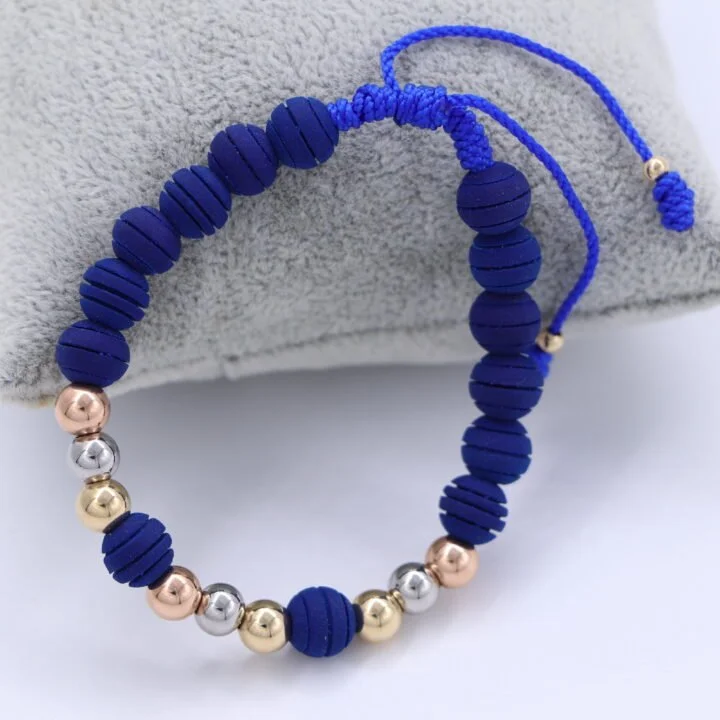 Brazalete tres oros azul balín oro laminado 18k