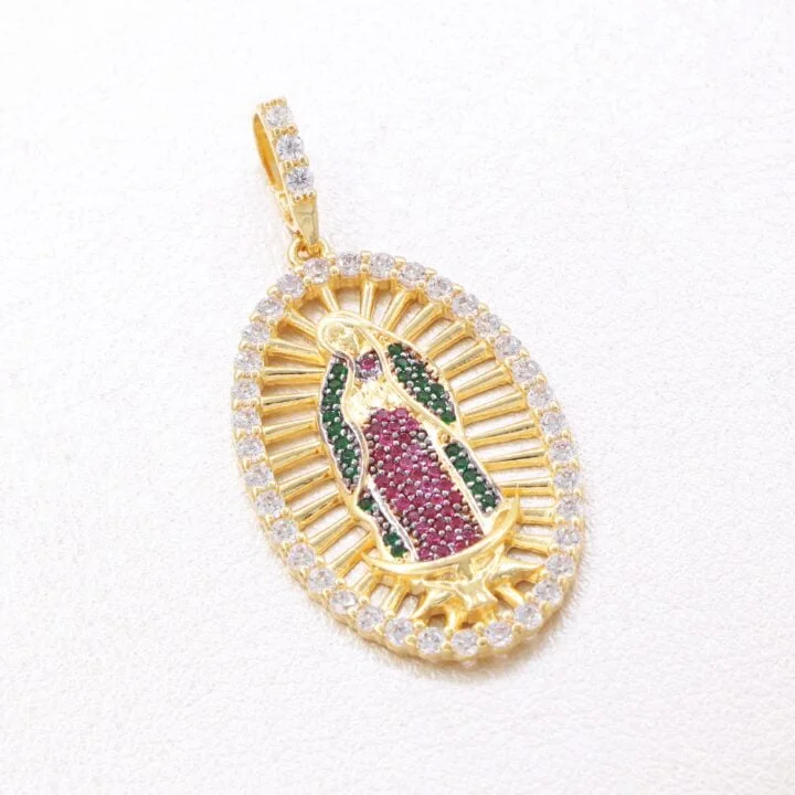 Colgante virgen Guadalupe swarovski grande oro laminado 18k