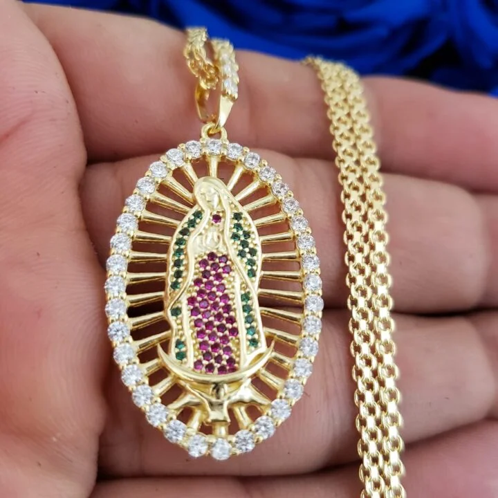 Colgante virgen Guadalupe swarovski grande oro laminado 18k