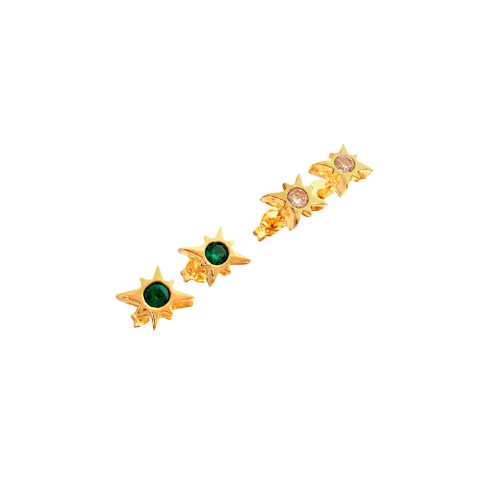 Arete estrella circonia oro laminado 18k