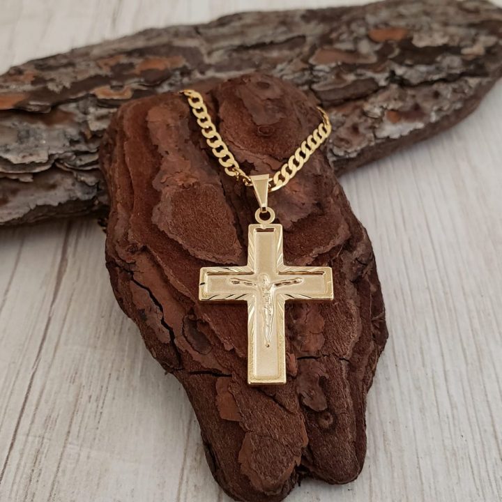 Colgante cruz diamantada oro laminado 18k