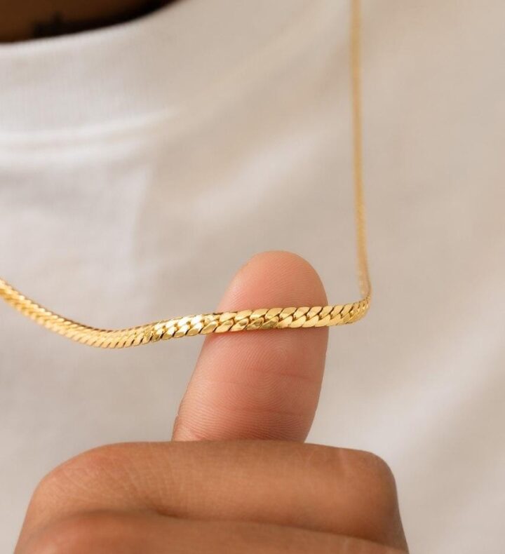 Cadena Tejido Piel De Serpiente Semi gruesa Oro Laminado 18k