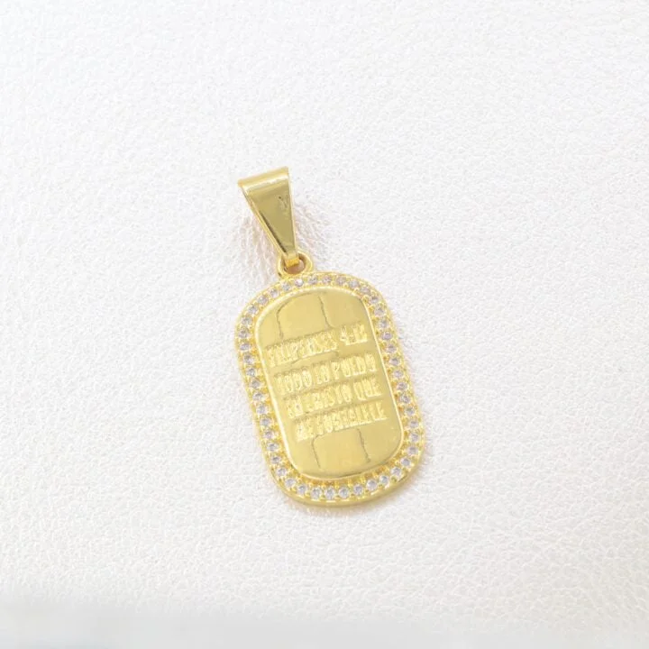Colgante Placa Filipenses 4:13 Oro Laminado 18k