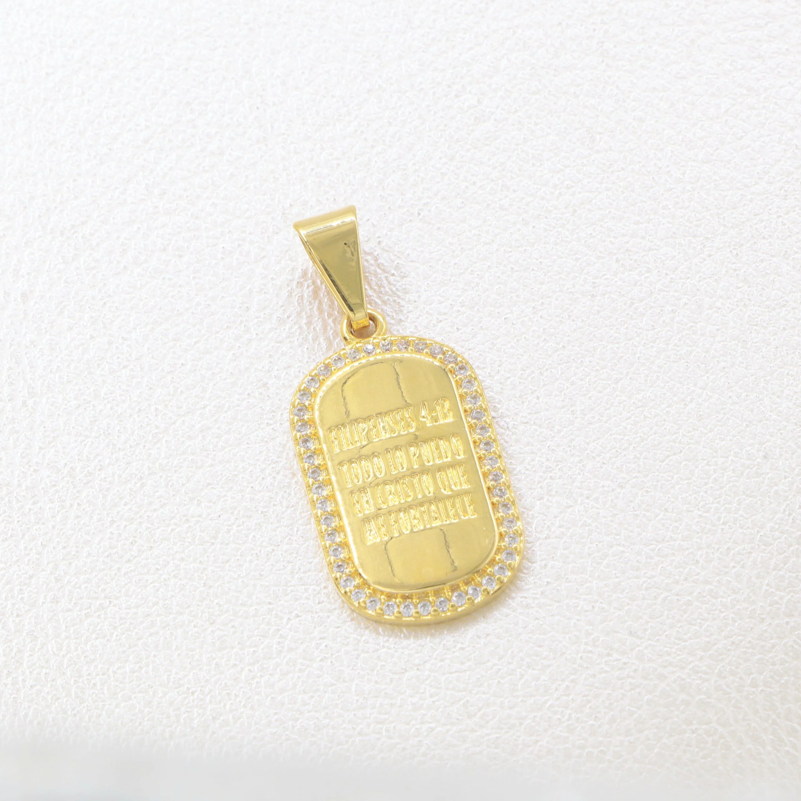 Colgante Placa Filipenses 4:13 Oro Laminado 18k