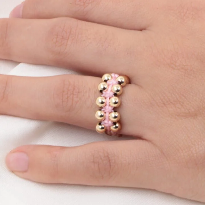 Anillo doble balín macramé oro laminado 18k