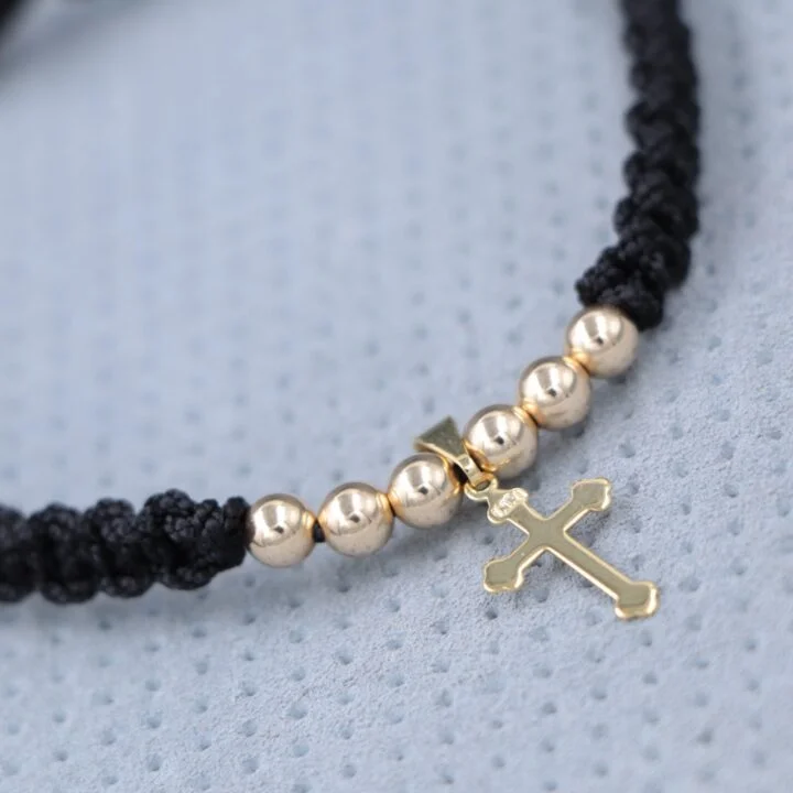 Tobillera Unisex Cruz Inrri Macrame Oro laminado 18k