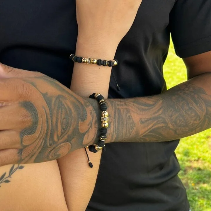 Brazaletes con rondeles big parejas oro laminado 18k