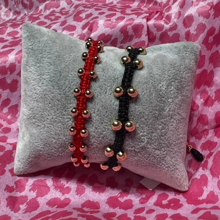 Brazaletes en macrame doble oro laminado 18k