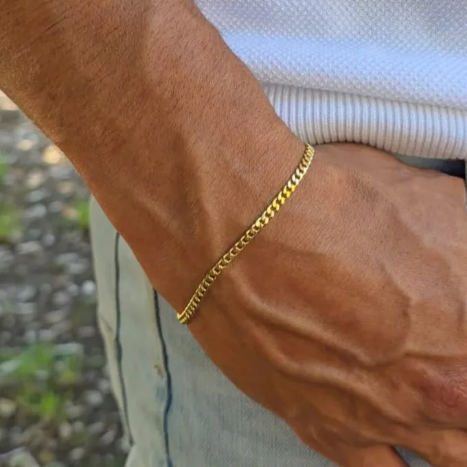 Pulsera tejido cubano semi delgado oro laminado 18k