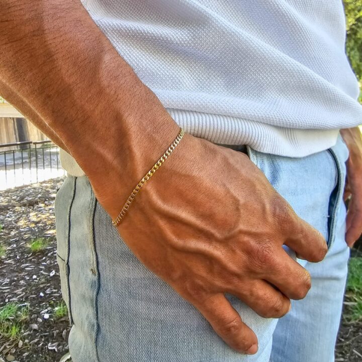 Pulsera tejido cubano semi delgado oro laminado 18k