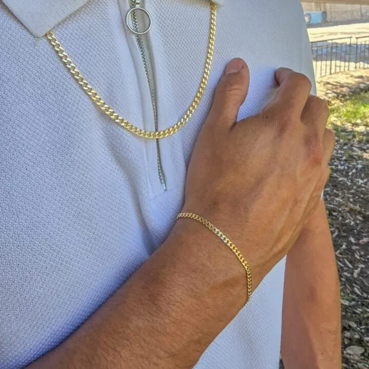 Pulsera tejido cubano semi delgado oro laminado 18k