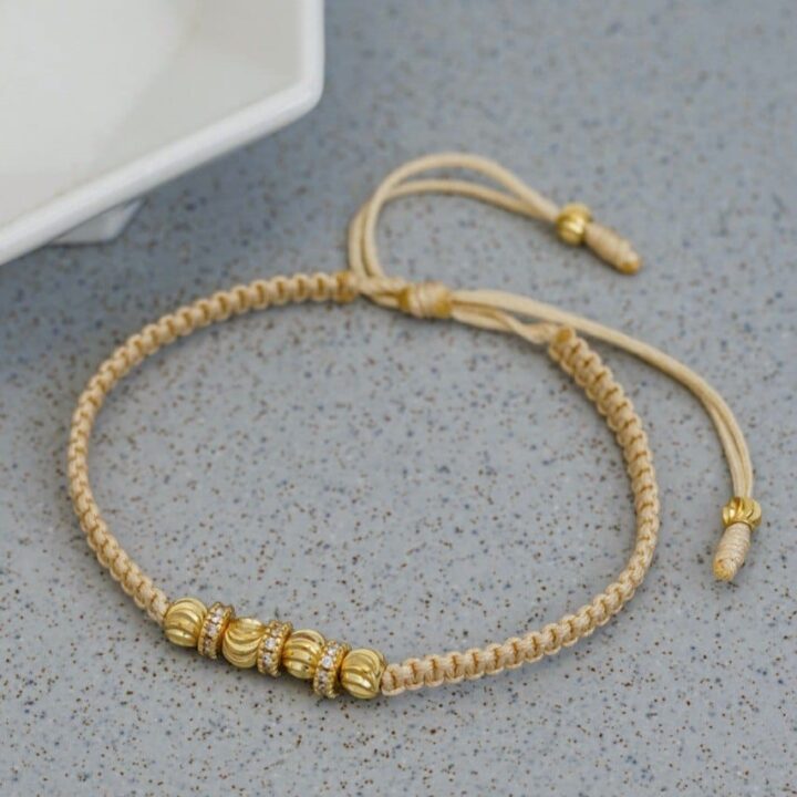 Brazalete Tejido Macramé Oro Laminado 18K