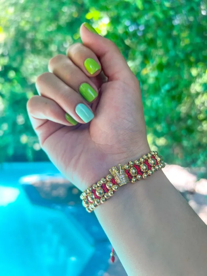 Brazalete Cruzado Y Corona Circonia Oro Laminado 18K