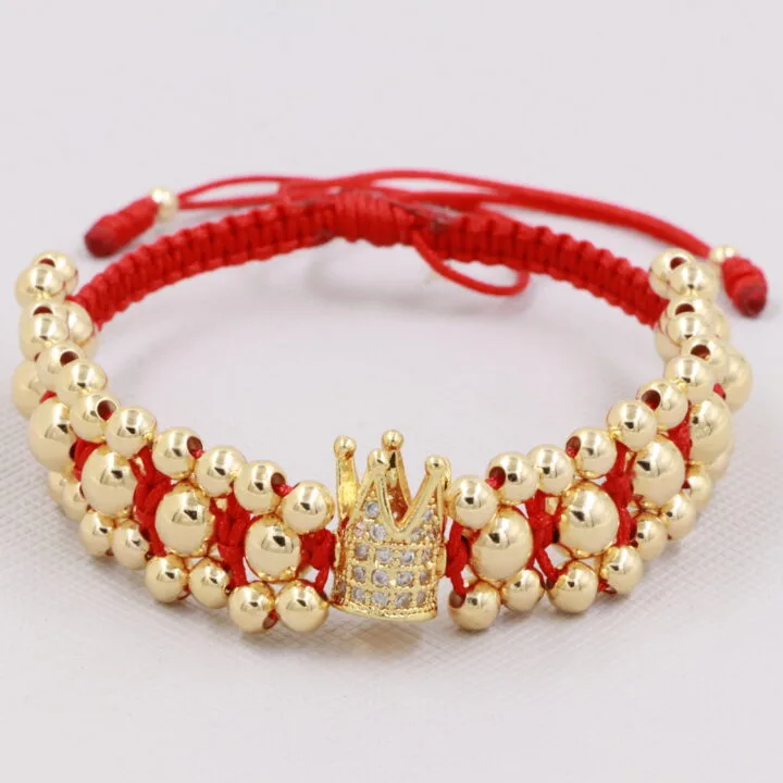 Brazalete Cruzado Y Corona Circonia Oro Laminado 18K