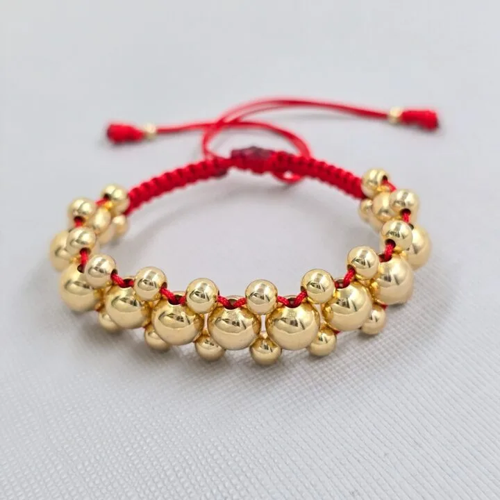 Brazalete Negro con Balin Liso Oro Laminado 18k - Imagen 2