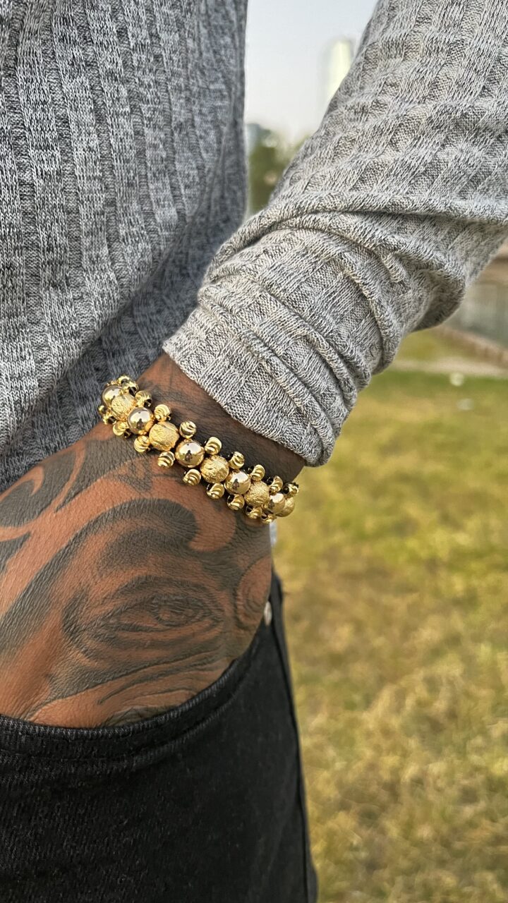 Brazalete Balín Diamantado e Italiano Oro Laminado 18k