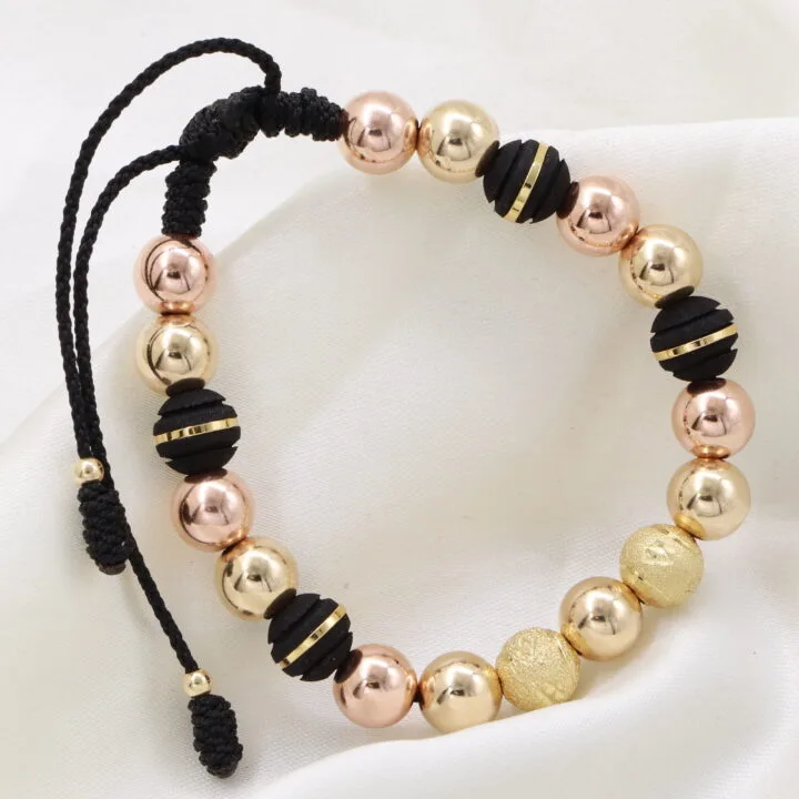 Brazalete Negro Balín 8Mm Oro Laminado 18k