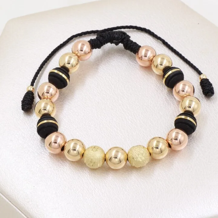 Brazalete Negro Balín 8Mm Oro Laminado 18k