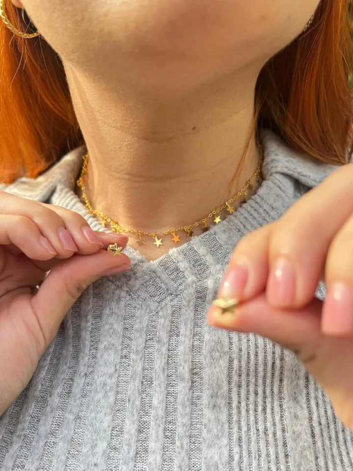 Conjunto Collar Estrellas y Aros Estrellas Oro Laminado 18k