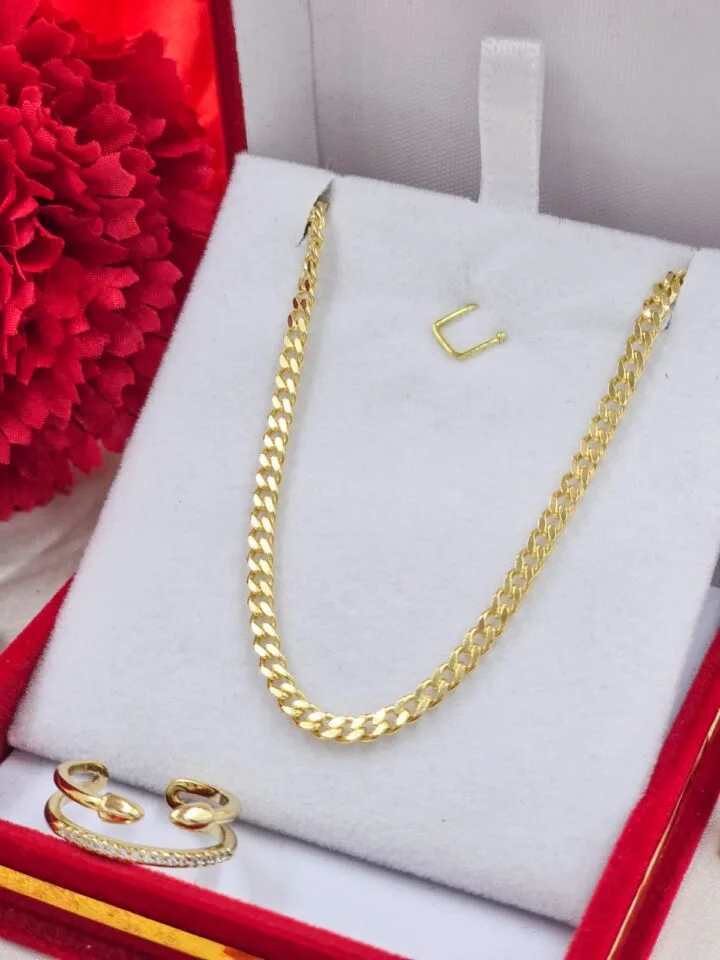Promoción Pulsera tejido cubano y Anillo Pure Oro Laminado 18k