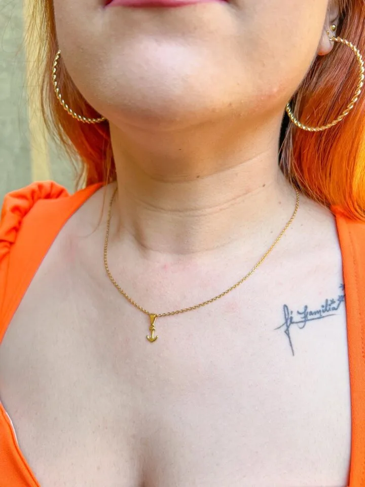 Cadena Aros Y Colgante Ancla En Oro Laminado 18K - Imagen 2