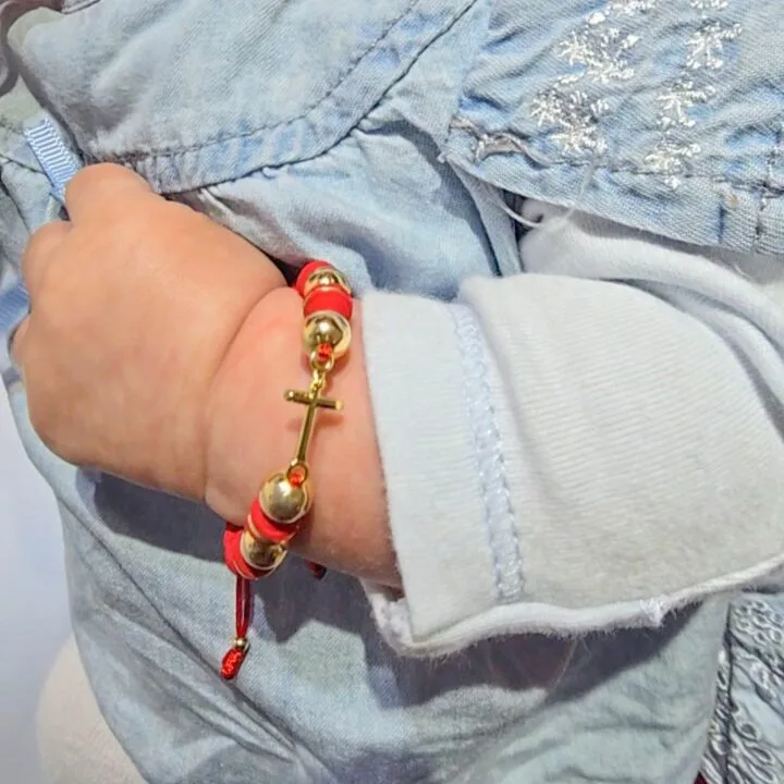 Brazalete Bebe con cruz protección oro laminado 18k