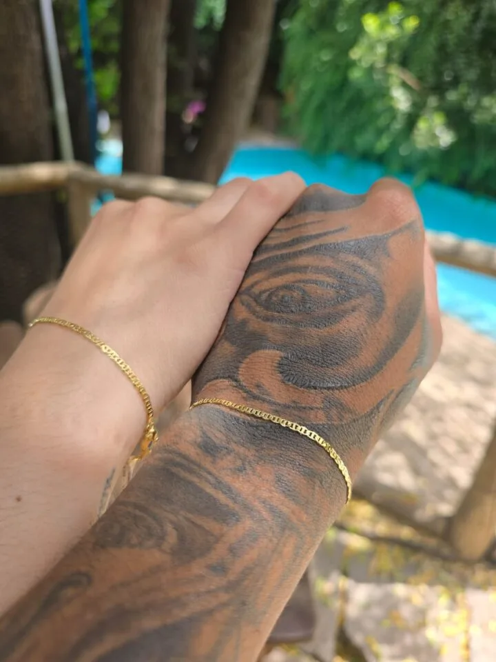 Pulseras Parejas tejido escalera oro laminado 18k