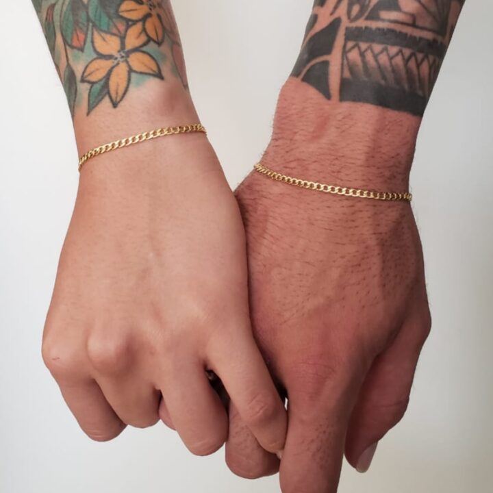 Pulseras Parejas San Valentín tejido cubano oro laminado 18k