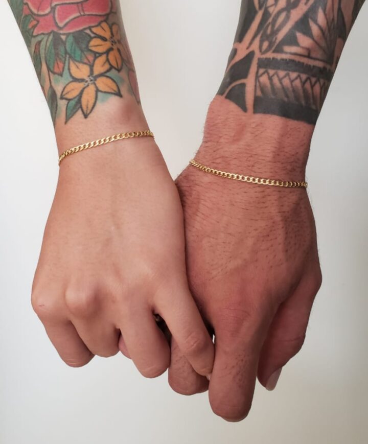 Pulseras Parejas San Valentín tejido cubano oro laminado 18k