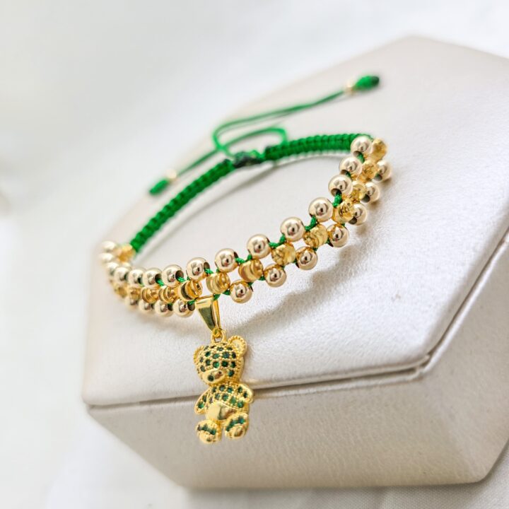 Brazalete Tejido con Oso Green Oro Laminado 18k