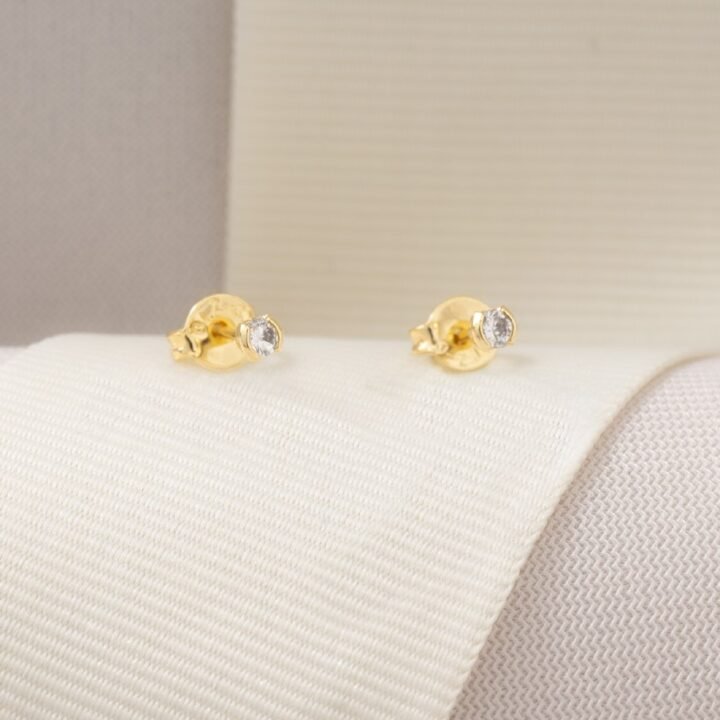Aretes Circonia Redonda Oro Laminado 18k