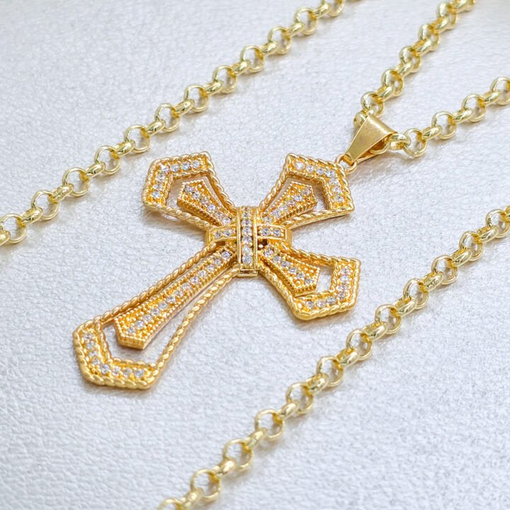 Dije Cruz 3D Circonias Oro Laminado 18k