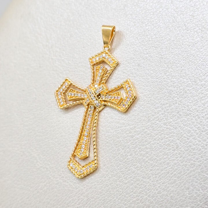 Dije Cruz 3D Circonias Oro Laminado 18k