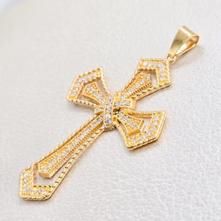 Dije Cruz 3D Circonias Oro Laminado 18k
