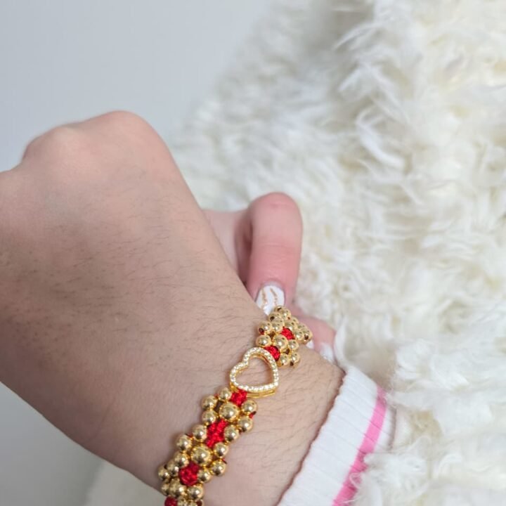 Brazalete Corazón Jaula Cristal Oro Laminado 18k