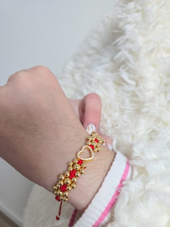 Brazalete Corazón Jaula Cristal Oro Laminado 18k